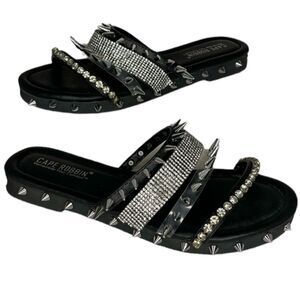 CAPE ROBBIN XTREME SLIDES Shoes Silver Metal with spikes and rhinestones BLACK 6